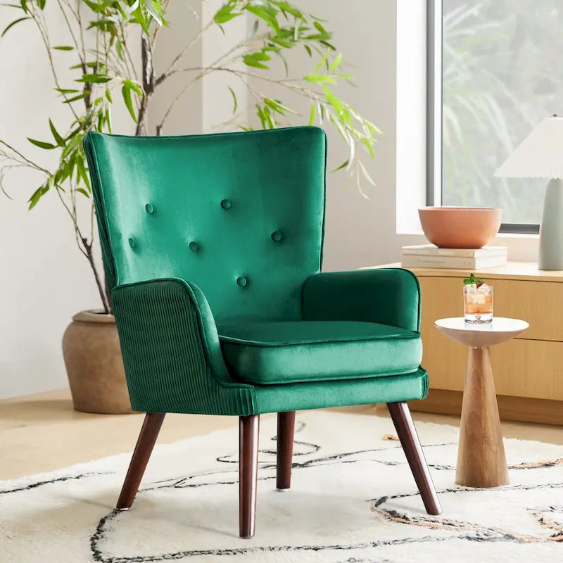 Fauteuil d'appoint contemporain en velours capitonné avec oreilles, lot de 2 - 36,6 H x 28 L x 28,4 P