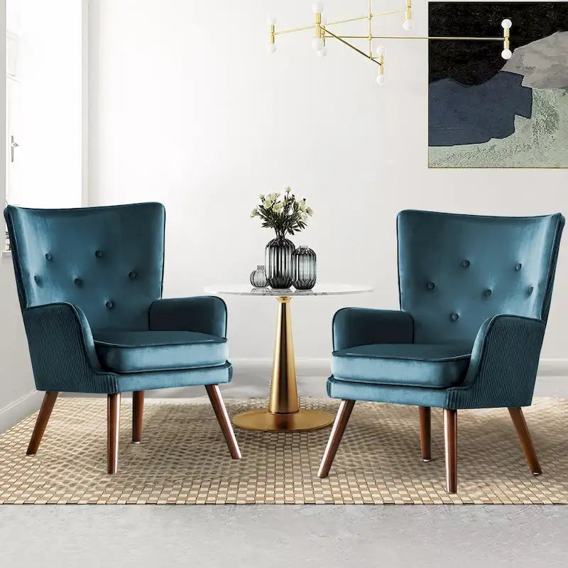 Fauteuil d'appoint contemporain en velours capitonné avec oreilles, lot de 2 - 36,6 H x 28 L x 28,4 P