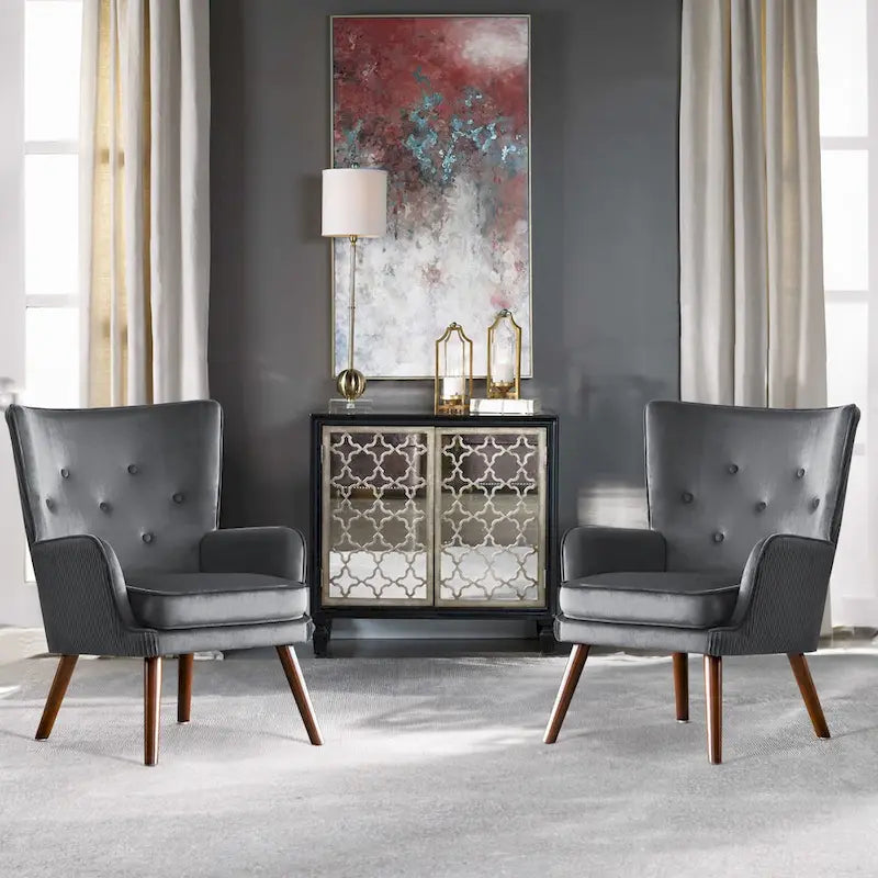Fauteuil d'appoint contemporain en velours capitonné avec oreilles, lot de 2 - 36,6 H x 28 L x 28,4 P