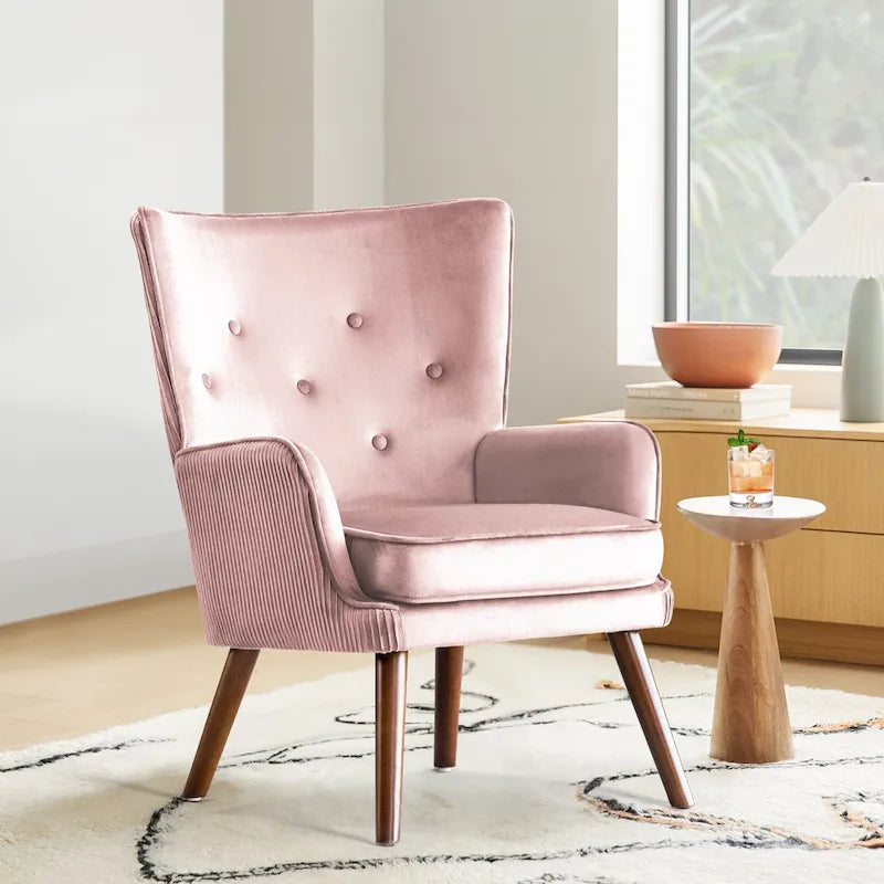 Fauteuil d'appoint contemporain en velours capitonné avec oreilles, lot de 2 - 36,6 H x 28 L x 28,4 P