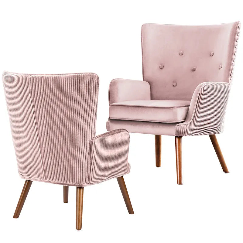 Fauteuil d'appoint contemporain en velours capitonné avec oreilles, lot de 2 - 36,6 H x 28 L x 28,4 P