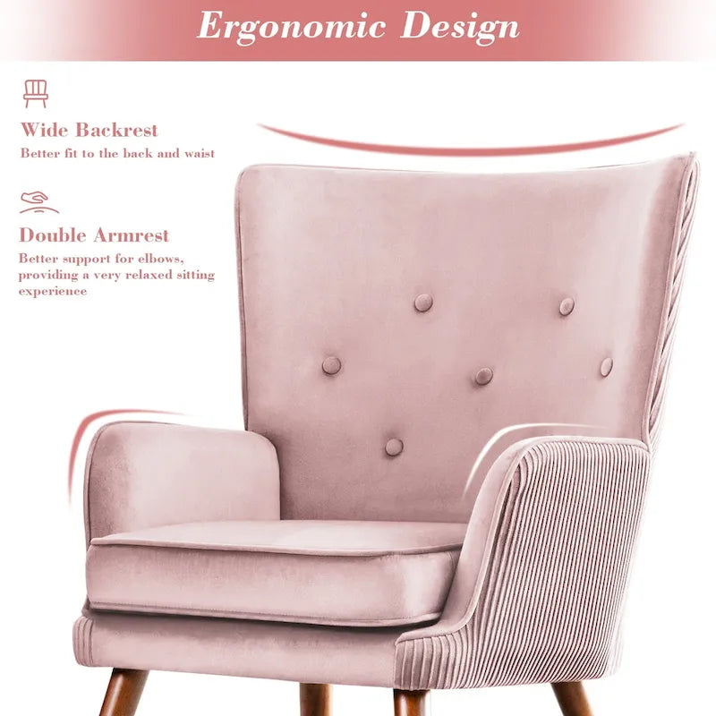 Fauteuil d'appoint contemporain en velours capitonné avec oreilles, lot de 2 - 36,6 H x 28 L x 28,4 P