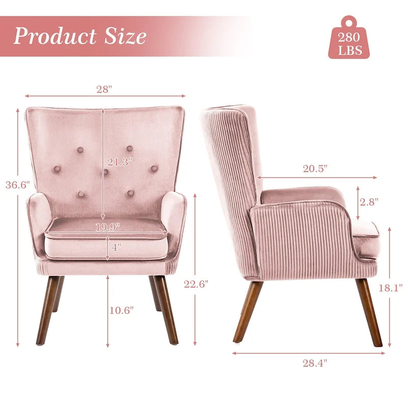 Fauteuil d'appoint contemporain en velours capitonné avec oreilles, lot de 2 - 36,6 H x 28 L x 28,4 P
