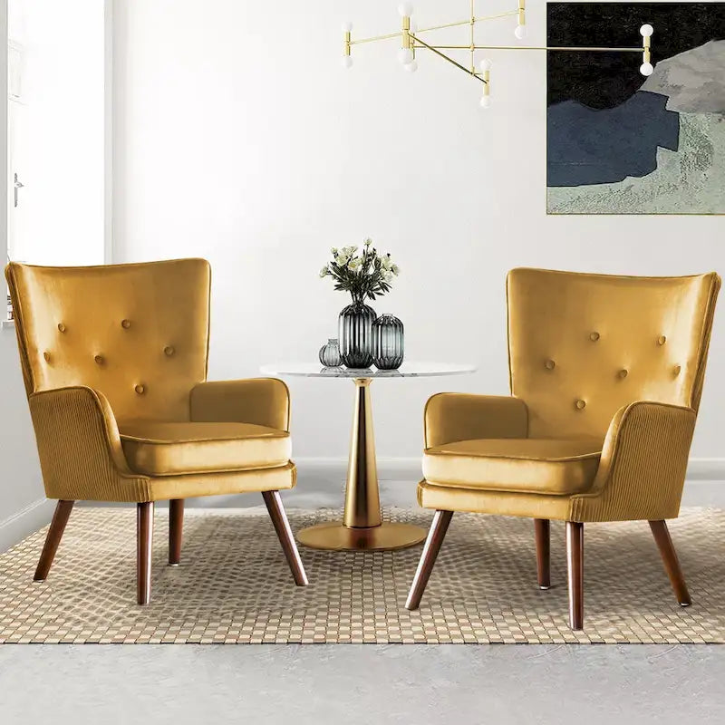 Fauteuil d'appoint contemporain en velours capitonné avec oreilles, lot de 2 - 36,6 H x 28 L x 28,4 P