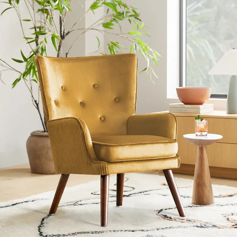 Fauteuil d'appoint contemporain en velours capitonné avec oreilles, lot de 2 - 36,6 H x 28 L x 28,4 P