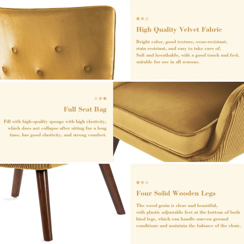 Fauteuil d'appoint contemporain en velours capitonné avec oreilles, lot de 2 - 36,6 H x 28 L x 28,4 P