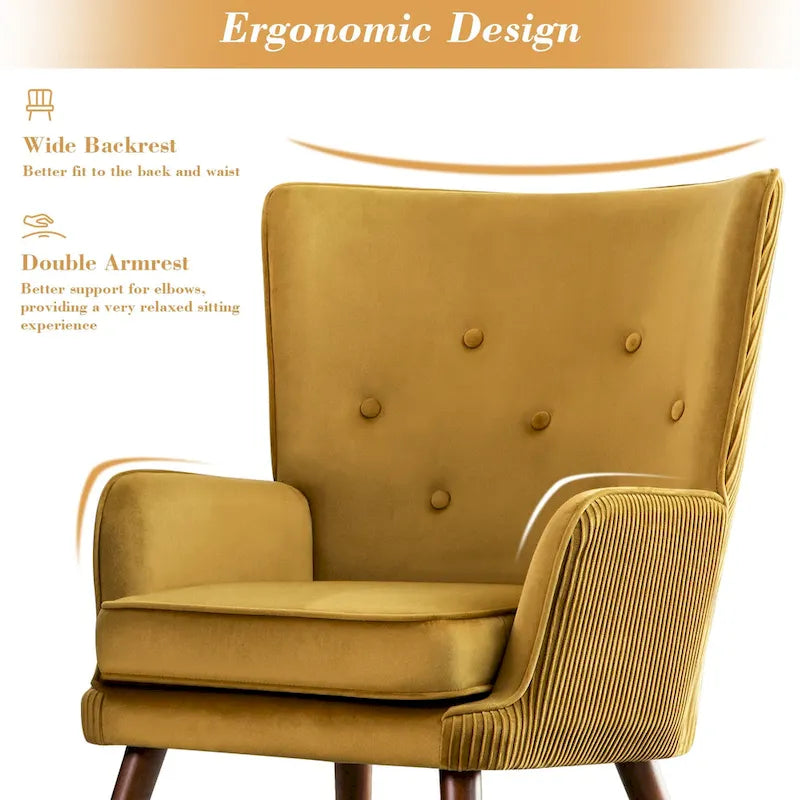 Fauteuil d'appoint contemporain en velours capitonné avec oreilles, lot de 2 - 36,6 H x 28 L x 28,4 P