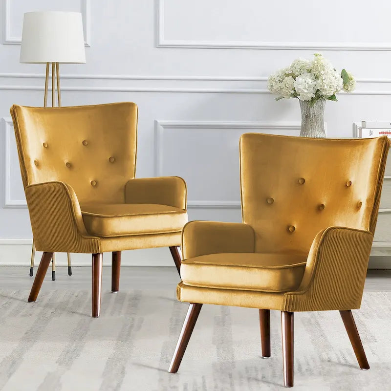 Fauteuil d'appoint contemporain en velours capitonné avec oreilles, lot de 2 - 36,6 H x 28 L x 28,4 P