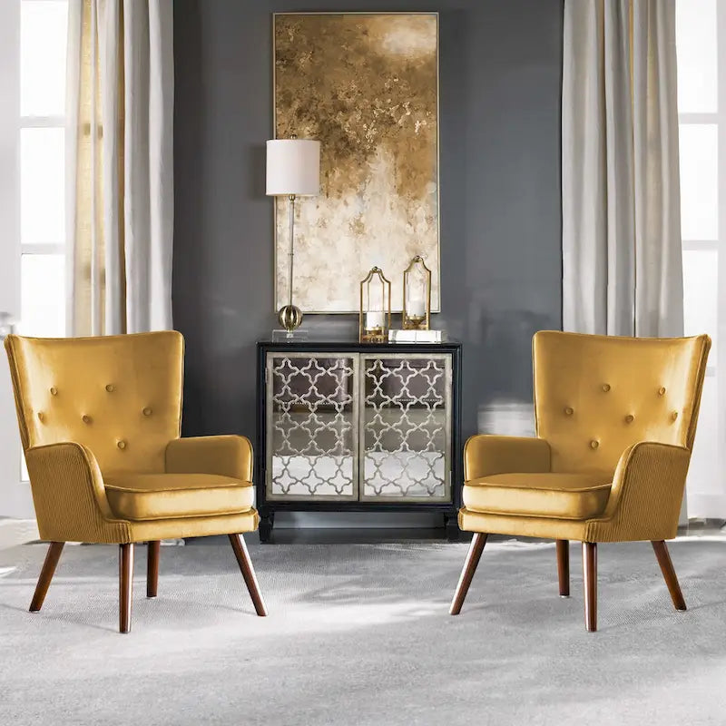 Fauteuil d'appoint contemporain en velours capitonné avec oreilles, lot de 2 - 36,6 H x 28 L x 28,4 P