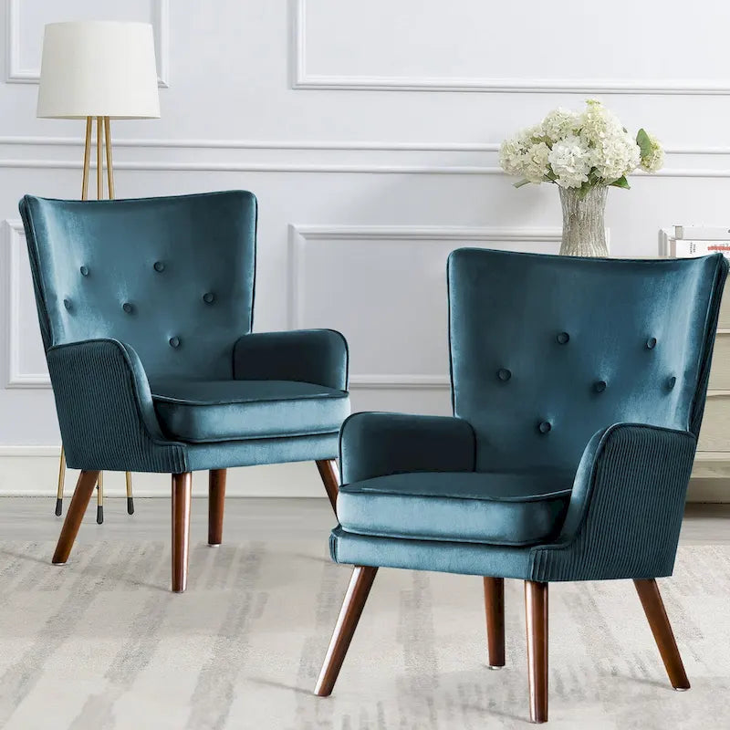 Fauteuil d'appoint contemporain en velours capitonné avec oreilles, lot de 2 - 36,6 H x 28 L x 28,4 P