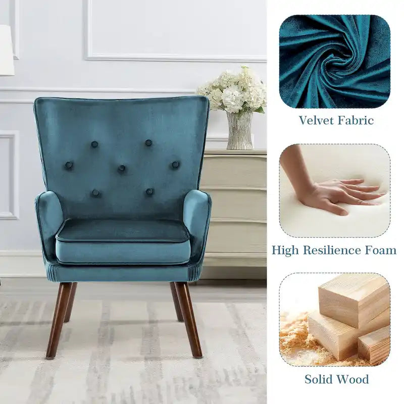 Fauteuil d'appoint contemporain en velours capitonné avec oreilles, lot de 2 - 36,6 H x 28 L x 28,4 P