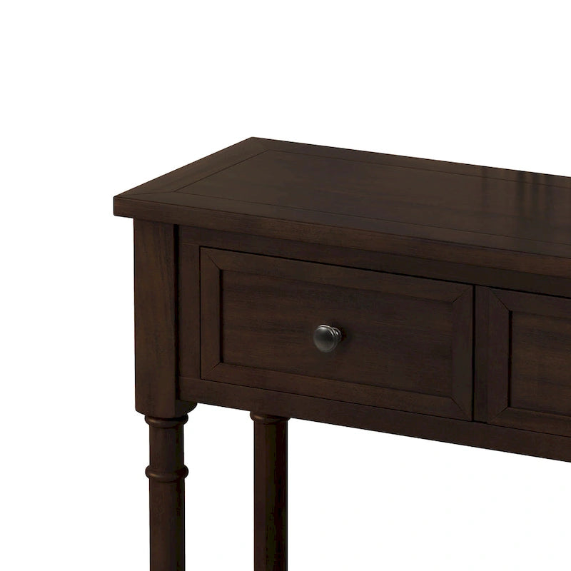 Console d'entrée avec deux tiroirs de rangement et une étagère inférieure