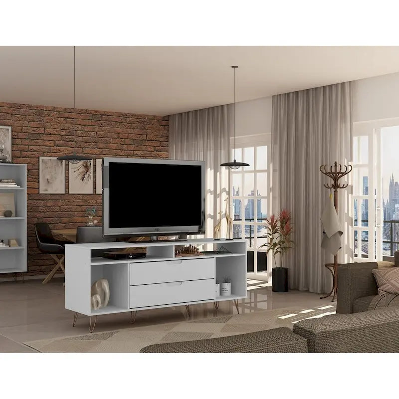 Meuble TV console Manhattan Comfort Rockefeller 62,99 po à pieds en métal