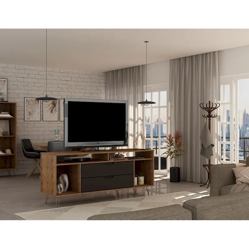 Meuble TV console Manhattan Comfort Rockefeller 62,99 po à pieds en métal