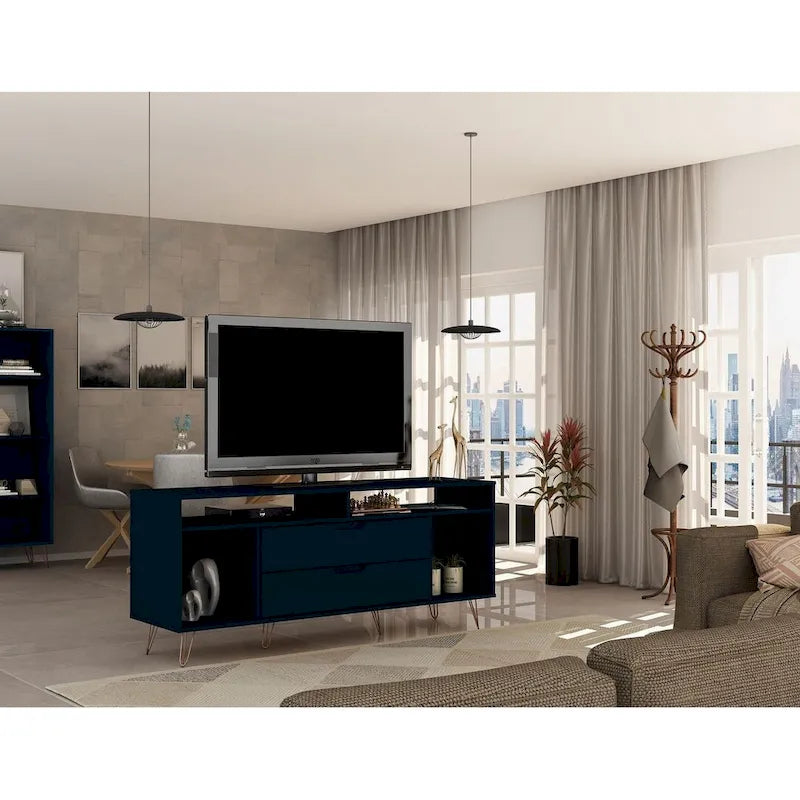 Meuble TV console Manhattan Comfort Rockefeller 62,99 po à pieds en métal