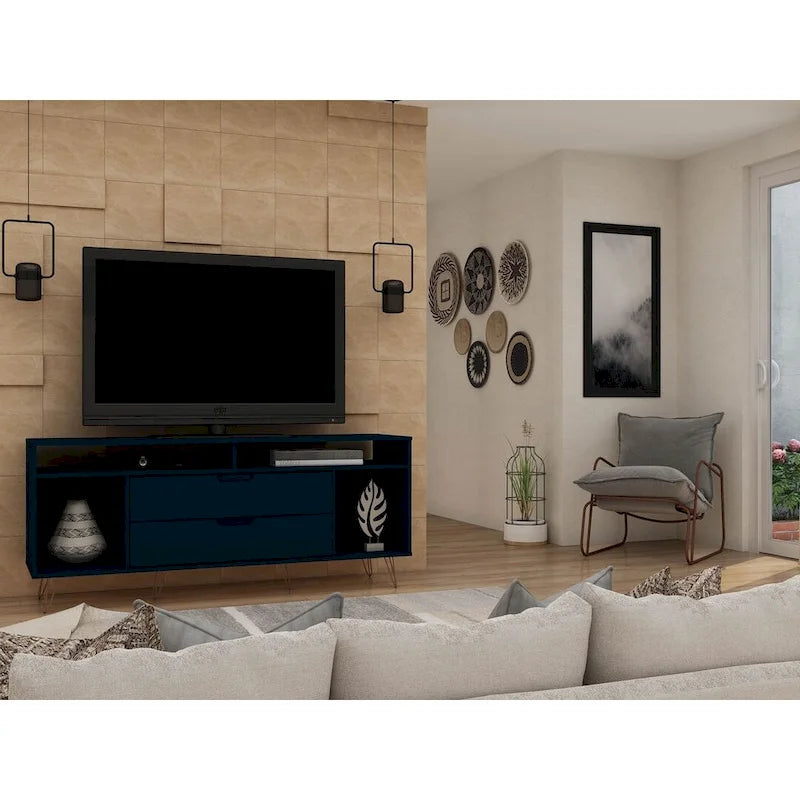 Meuble TV console Manhattan Comfort Rockefeller 62,99 po à pieds en métal