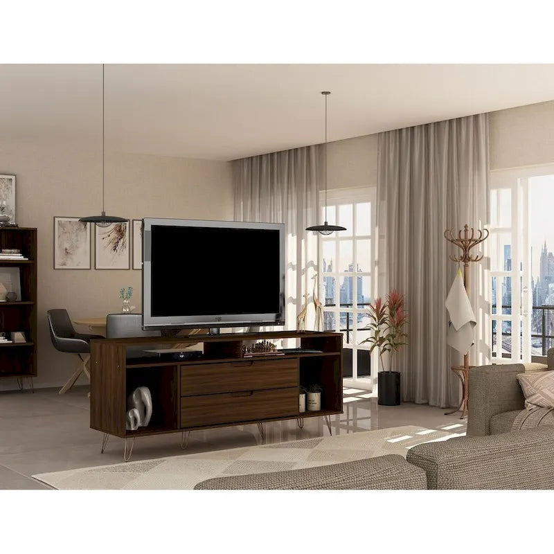 Meuble TV console Manhattan Comfort Rockefeller 62,99 po à pieds en métal