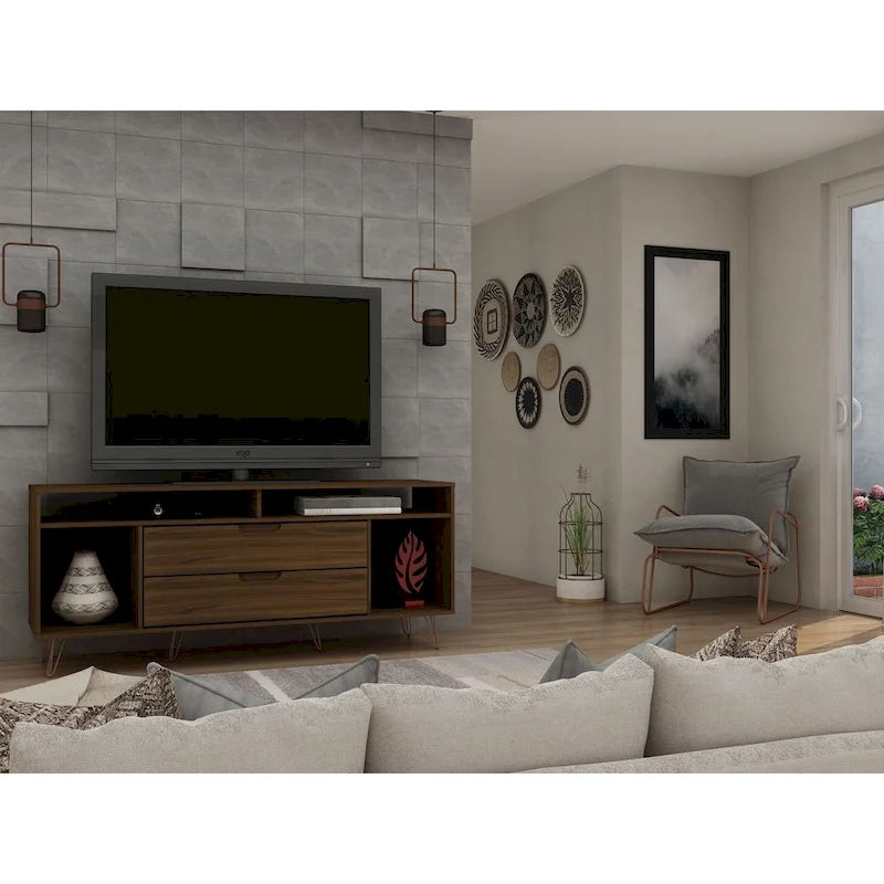 Meuble TV console Manhattan Comfort Rockefeller 62,99 po à pieds en métal