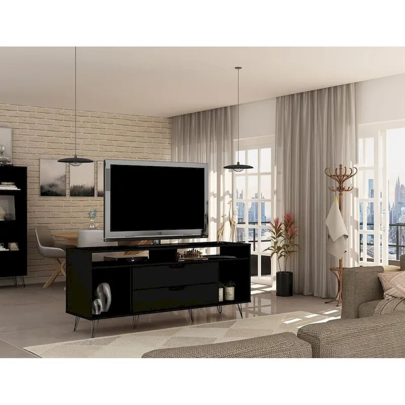 Meuble TV console Manhattan Comfort Rockefeller 62,99 po à pieds en métal