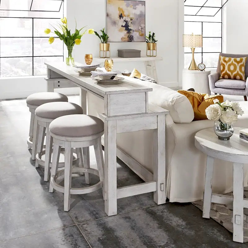 Ensemble 4 pièces de style ferme moderne, blanc vieilli, marché aux puces