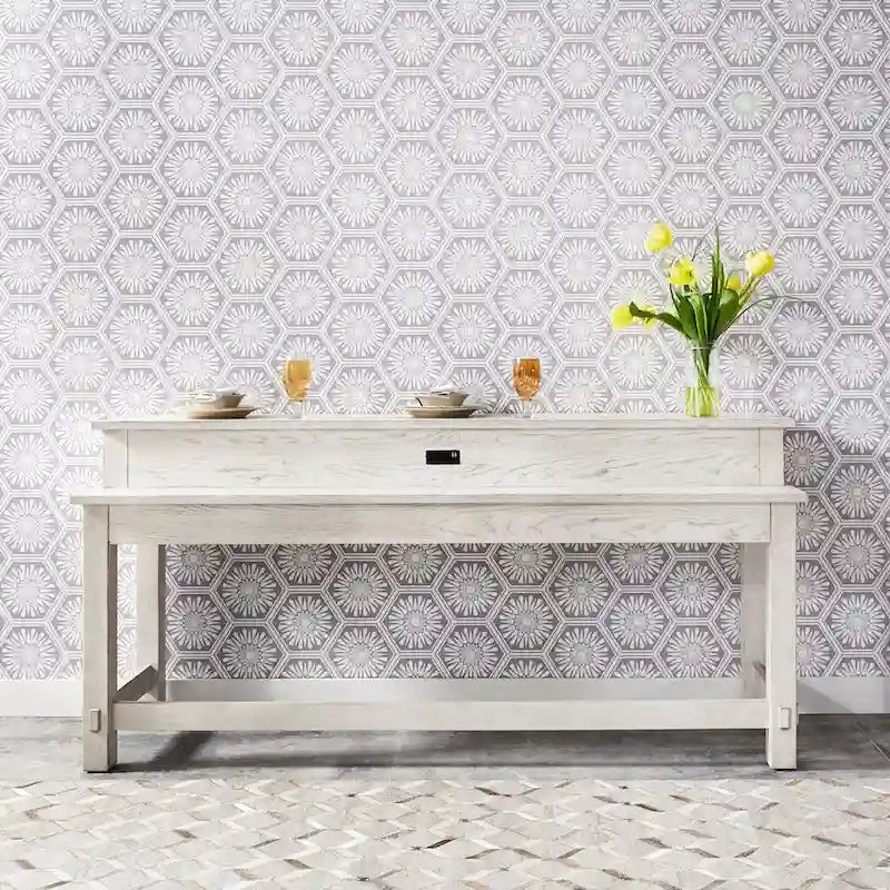 Ensemble 4 pièces de style ferme moderne, blanc vieilli, marché aux puces