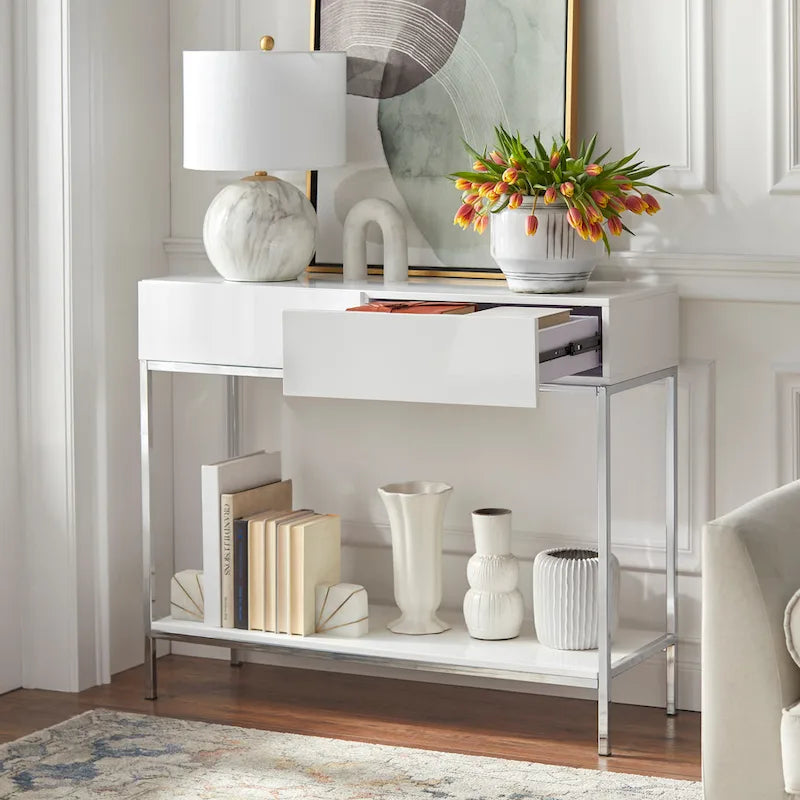 Console extensible blanc et chrome laqué Esprit simple