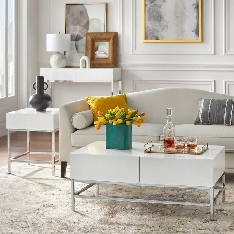 Console extensible blanc et chrome laqué Esprit simple