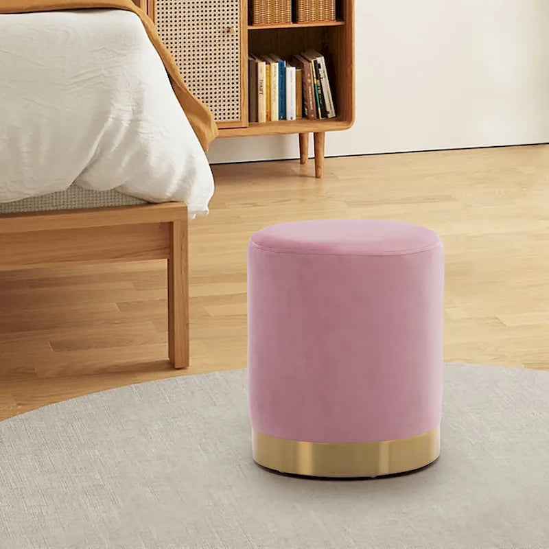 Petit Pouf Rond en Velours Rembourré