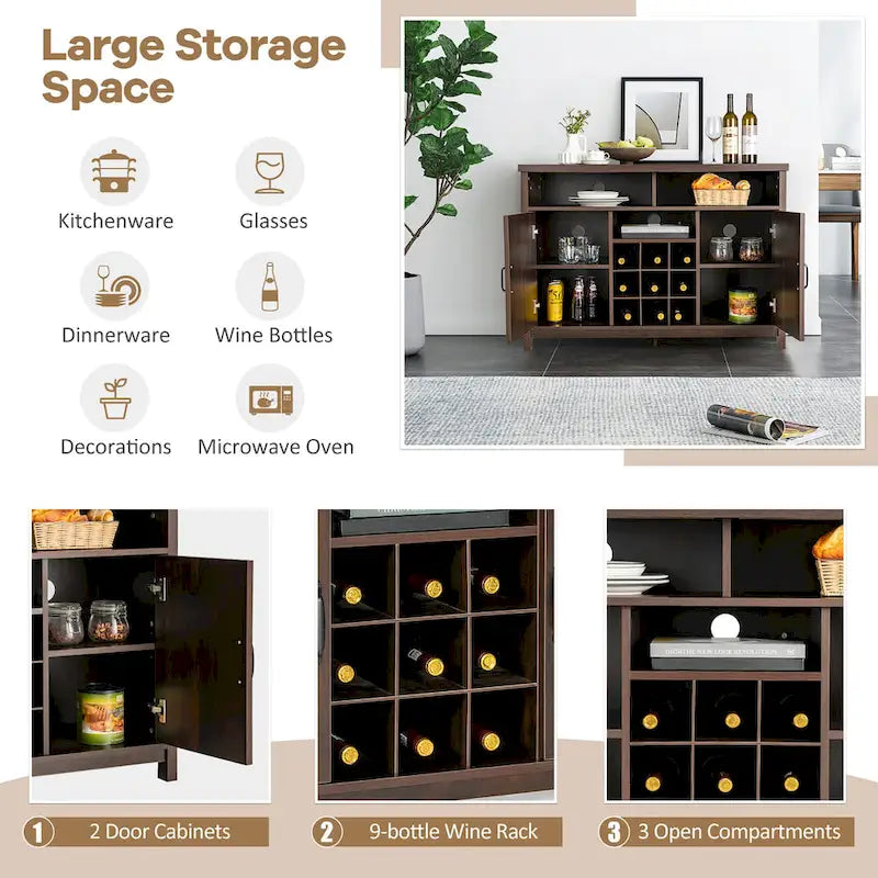 Buffet Bahut Meuble de Rangement de Cuisine avec Casier à Vin et 2 Portes
