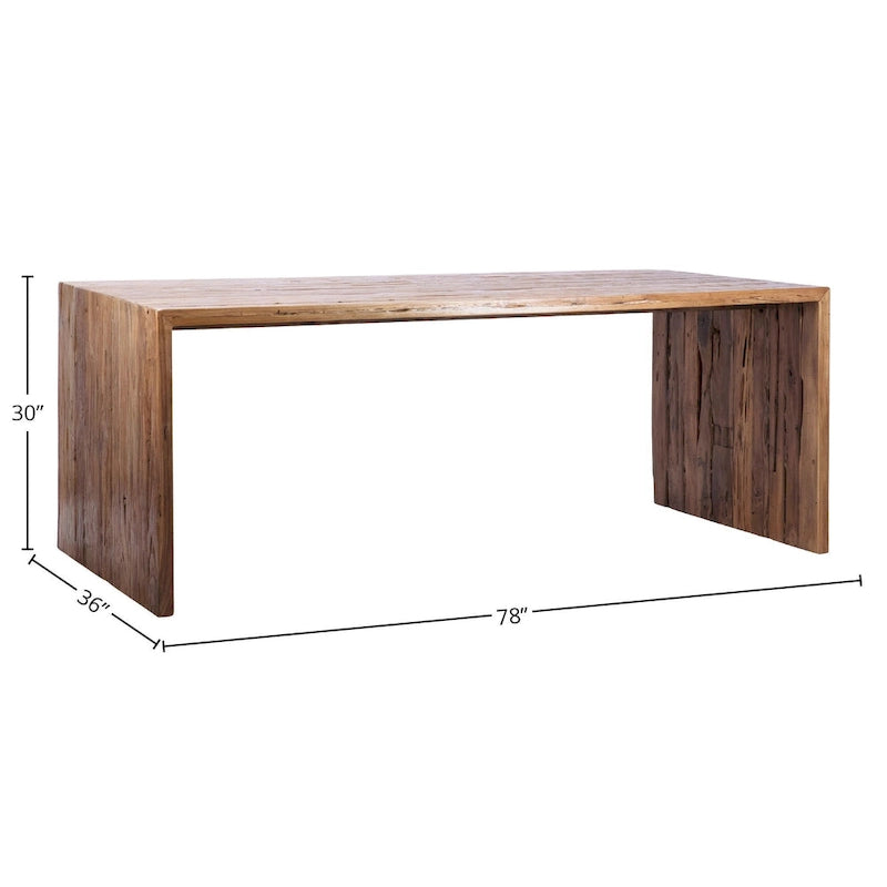 Table de salle à manger rectangulaire en teck recyclé de 78 pouces avec effet cascade