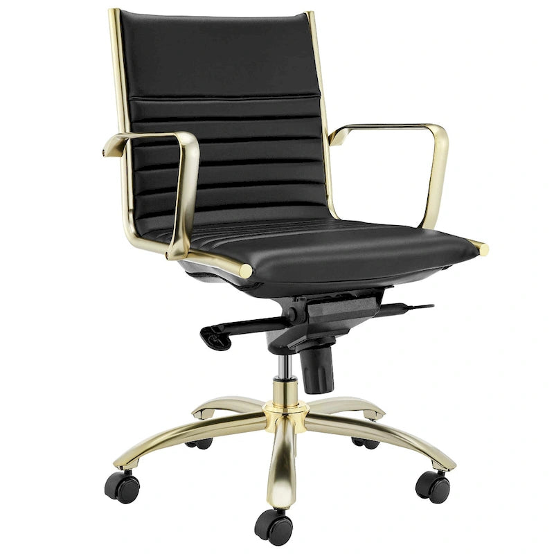 Chaise de bureau basse noire avec piètement doré brossé mat