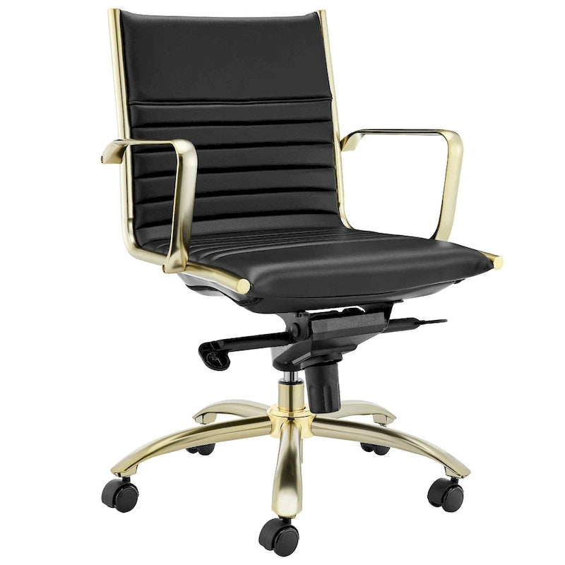 Chaise de bureau basse noire avec piètement doré brossé mat