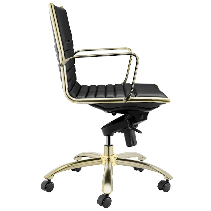 Chaise de bureau basse noire avec piètement doré brossé mat