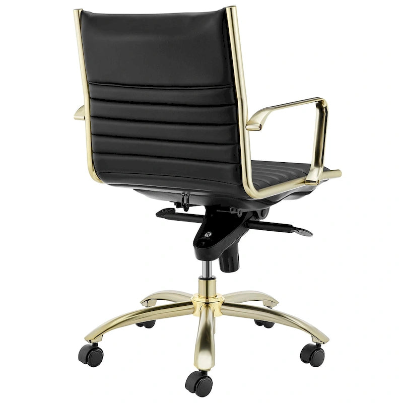 Chaise de bureau basse noire avec piètement doré brossé mat