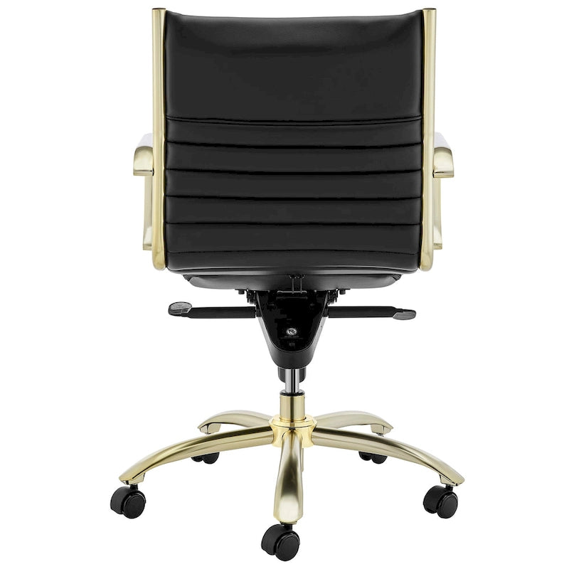 Chaise de bureau basse noire avec piètement doré brossé mat