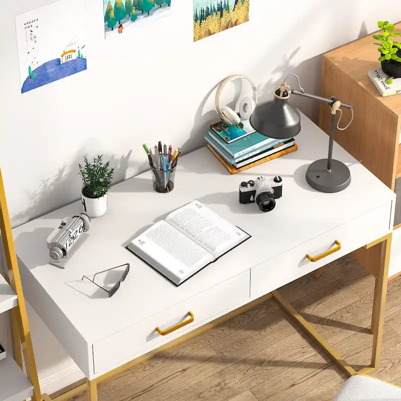 Bureau d'ordinateur moderne / Bureau de travail avec 2 tiroirs pour chambre à coucher, bureau à domicile