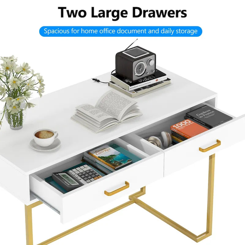 Bureau d'ordinateur moderne / Bureau de travail avec 2 tiroirs pour chambre à coucher, bureau à domicile