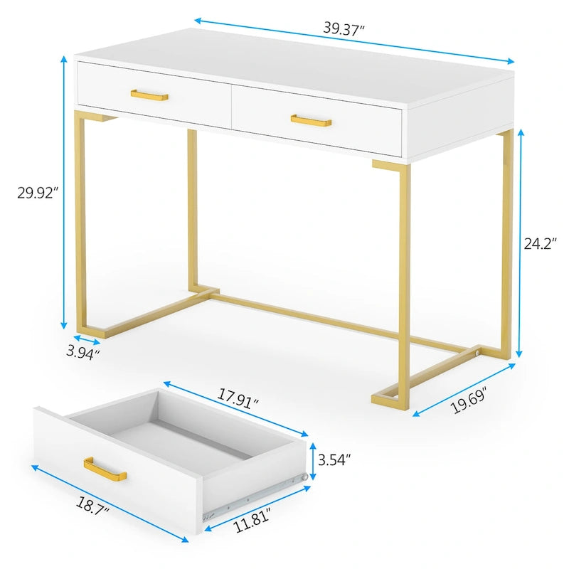 Bureau d'ordinateur moderne / Bureau de travail avec 2 tiroirs pour chambre à coucher, bureau à domicile