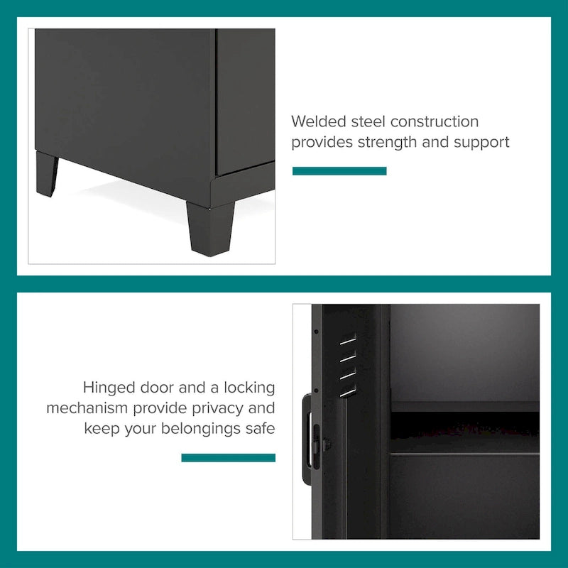Armoire de rangement compacte à 2 étagères avec porte ventilée, 27,5 po H