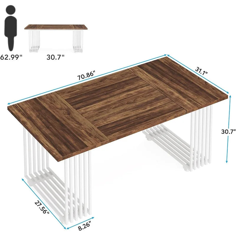 70,9 Table de bureau moderne, bureau de direction blanc avec cadre en métal doré