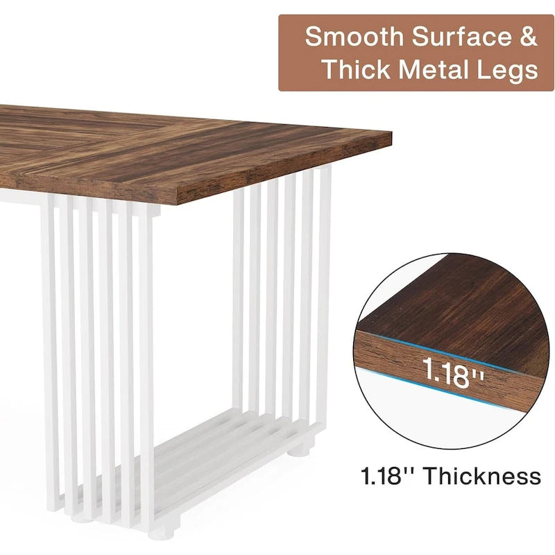 70,9 Table de bureau moderne, bureau de direction blanc avec cadre en métal doré