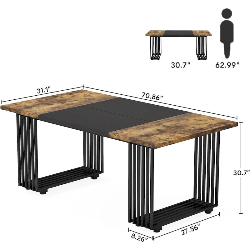 70,9 Table de bureau moderne, bureau de direction blanc avec cadre en métal doré