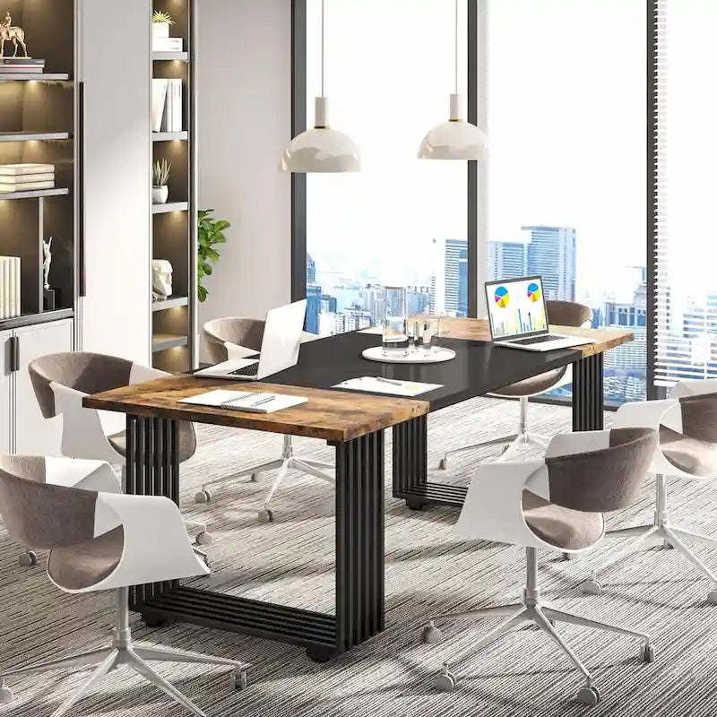 70,9 Table de bureau moderne, bureau de direction blanc avec cadre en métal doré