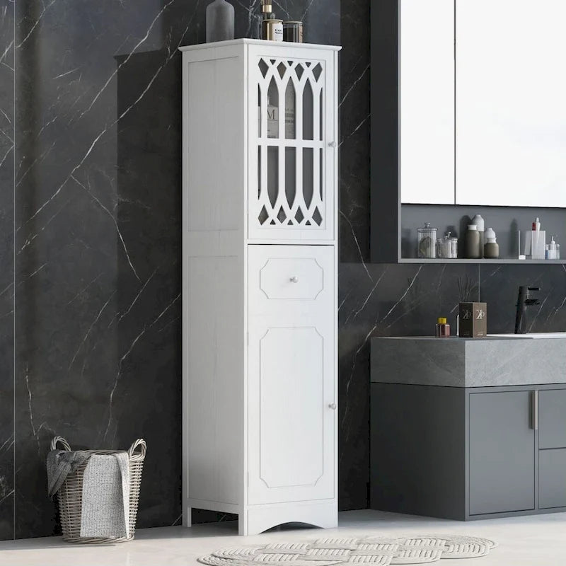 Meuble Haut de Salle de Bain, Meuble de Rangement Autonome avec Tiroir et Portes