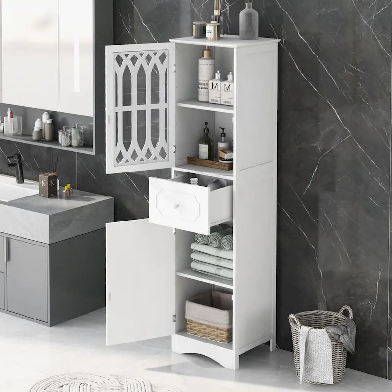 Meuble Haut de Salle de Bain, Meuble de Rangement Autonome avec Tiroir et Portes