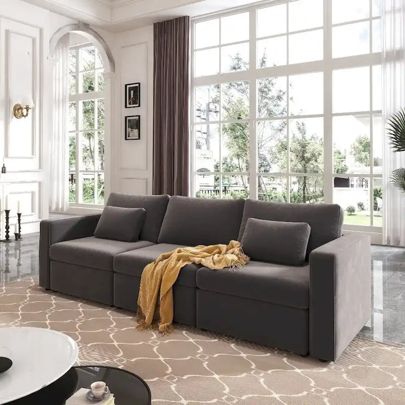 Canapé d'angle moderne en coton et lin, canapé d'angle surdimensionné, canapé-méridienne avec poufs de rangement pour le salon