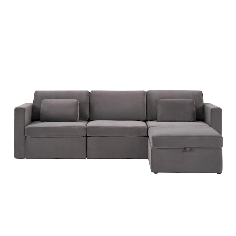 Canapé d'angle moderne en coton et lin, canapé d'angle surdimensionné, canapé-méridienne avec poufs de rangement pour le salon