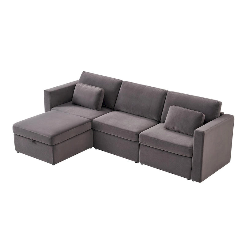 Canapé d'angle moderne en coton et lin, canapé d'angle surdimensionné, canapé-méridienne avec poufs de rangement pour le salon