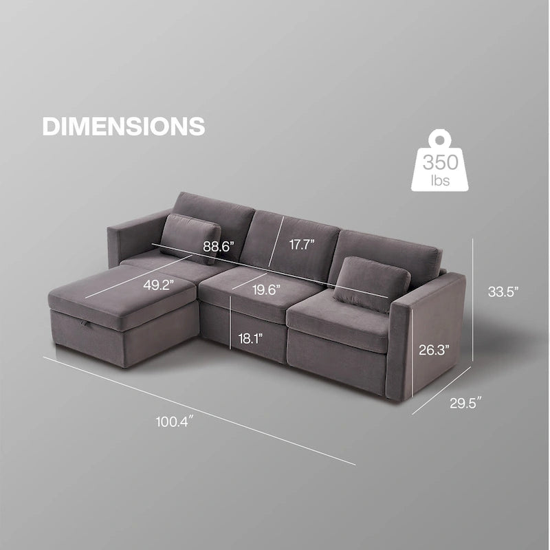 Canapé d'angle moderne en coton et lin, canapé d'angle surdimensionné, canapé-méridienne avec poufs de rangement pour le salon