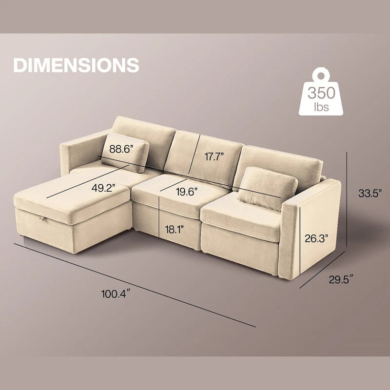 Canapé d'angle moderne en coton et lin, canapé d'angle surdimensionné, canapé-méridienne avec poufs de rangement pour le salon